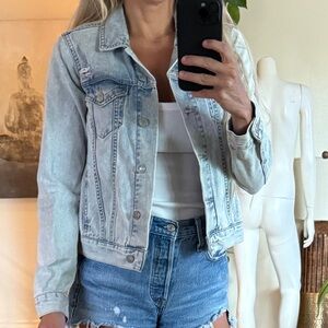 Topshop Moto Distressed Light Blue Denim Jacket